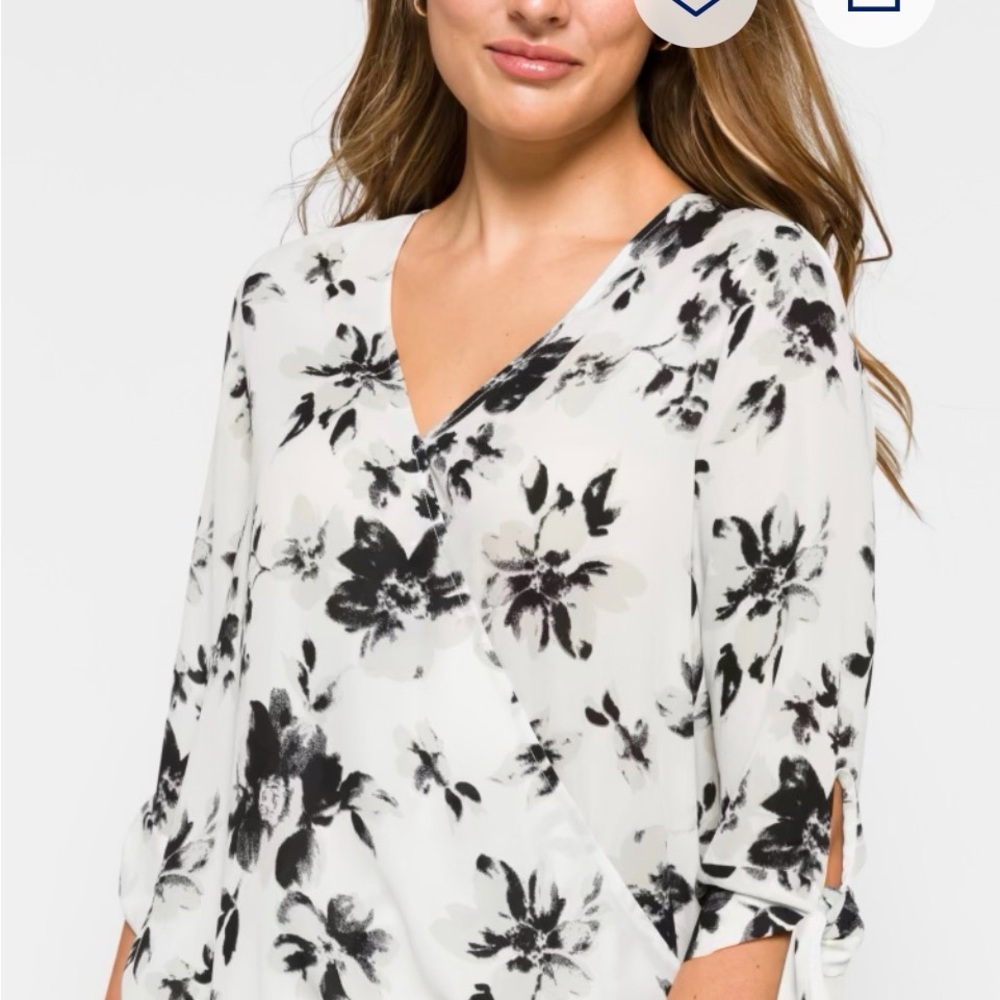 West Kei Black Floral Women's Blouse Size XL